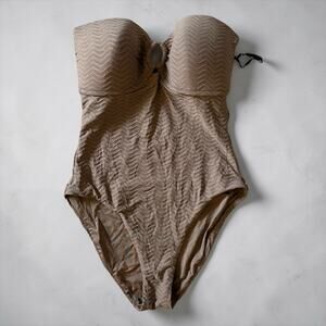 Trina Turk Strapless One Piece Swimsuit Textured Ring Detail Size Large NWOT